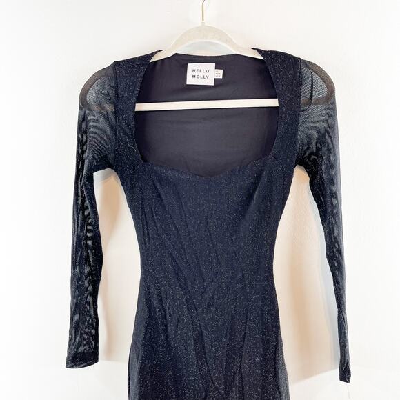 Hello Molly Bring Me To The Sky Long Sleeve Bodycon Mini Dress Metallic Black 2 - Picture 4 of 9